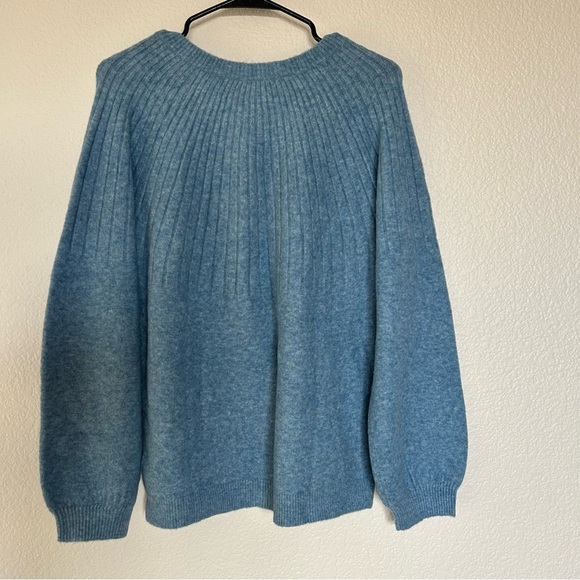 LOFT Sky Blue Crew Neck Sweater with Shoulder Buttons, Soft, Cozy, Comfy, Warm - Picture 3 of 8
